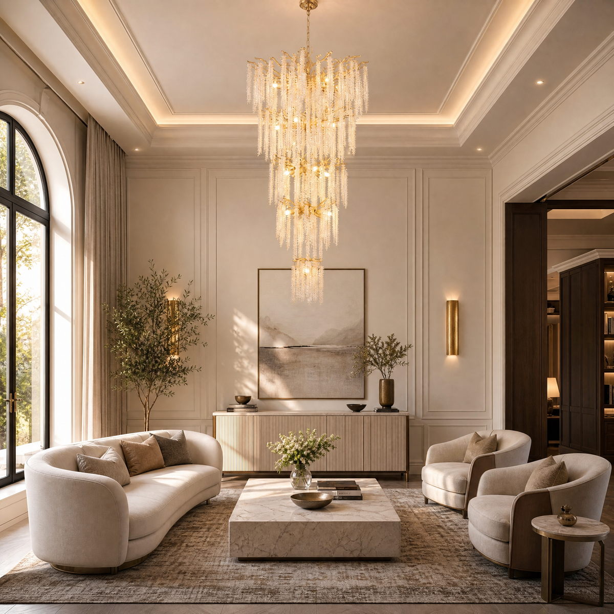 Octagon Bead Branch Staircase Chandelier 760 - Gold