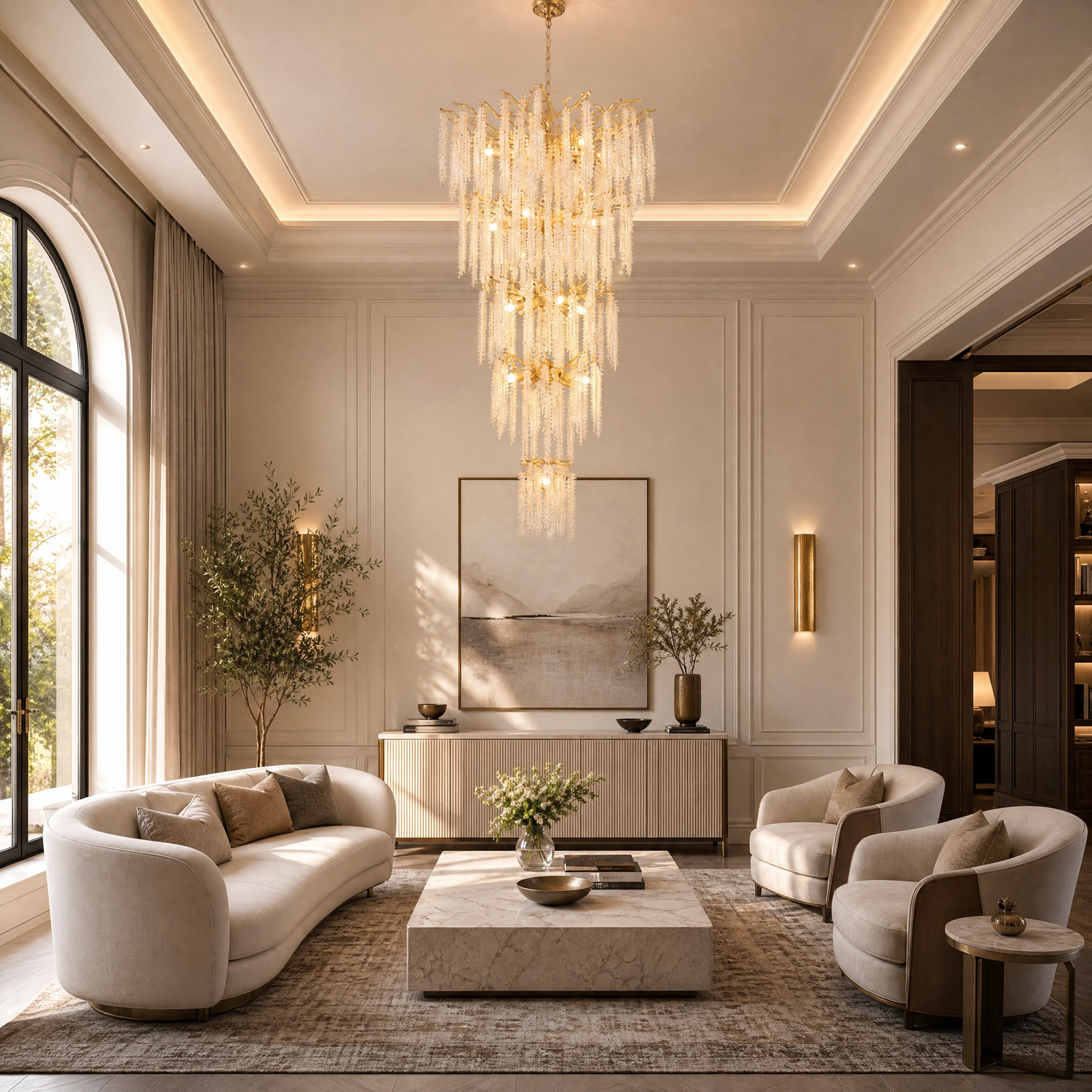 Octagon Bead Branch Staircase Chandelier 760 - Gold