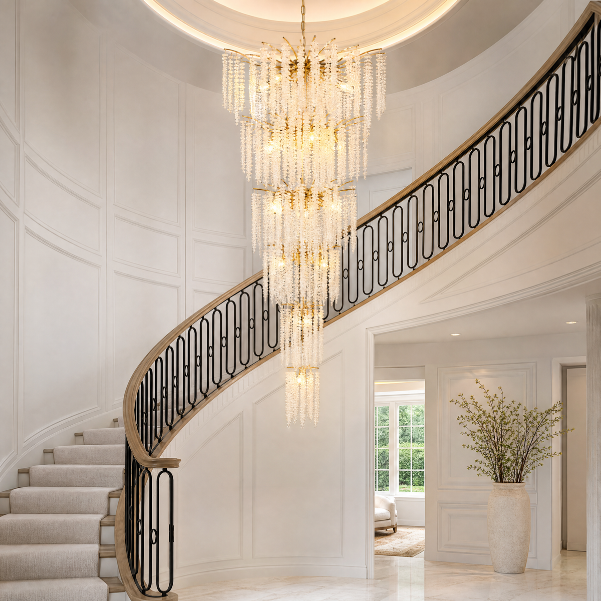 Octagon Bead Branch Staircase Chandelier 760 - Gold