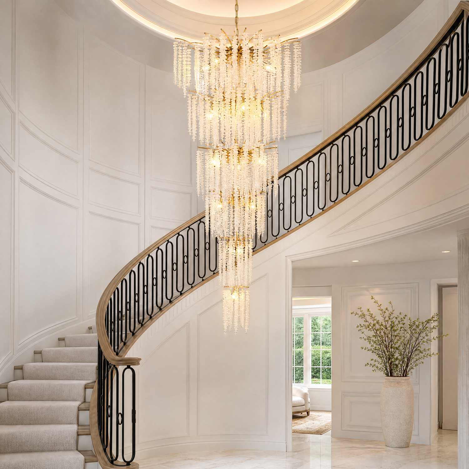 Octagon Bead Branch Staircase Chandelier 760 - Gold