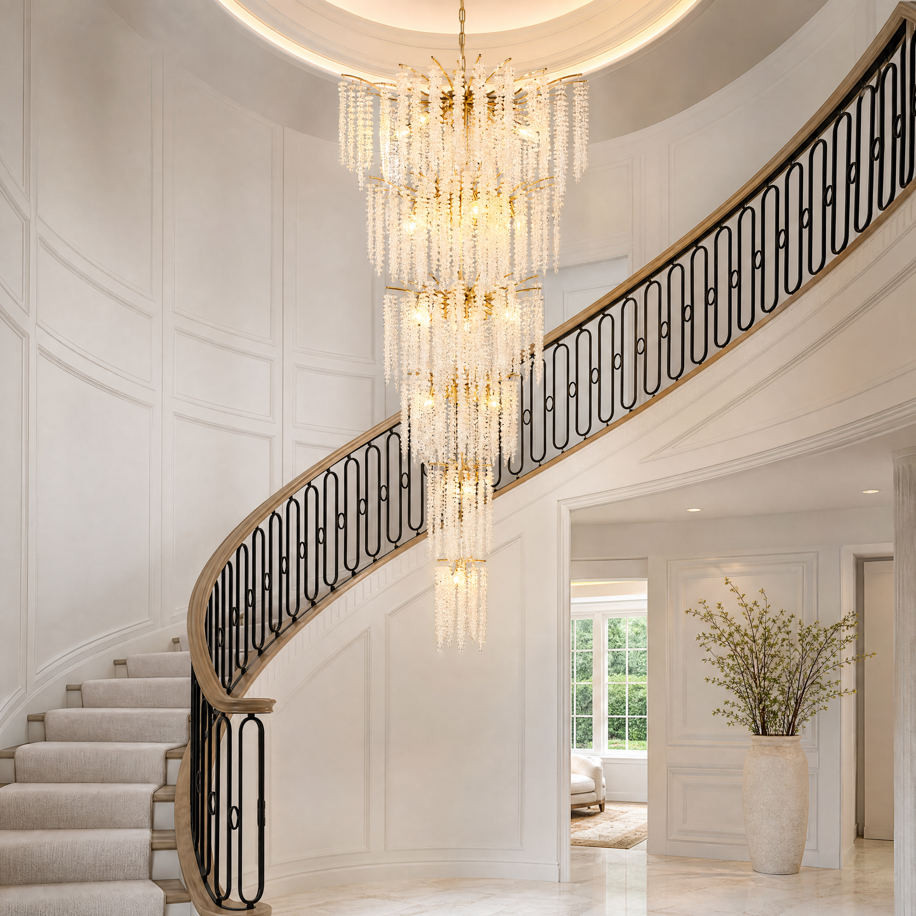 Octagon Bead Branch Staircase Chandelier 760 - Gold