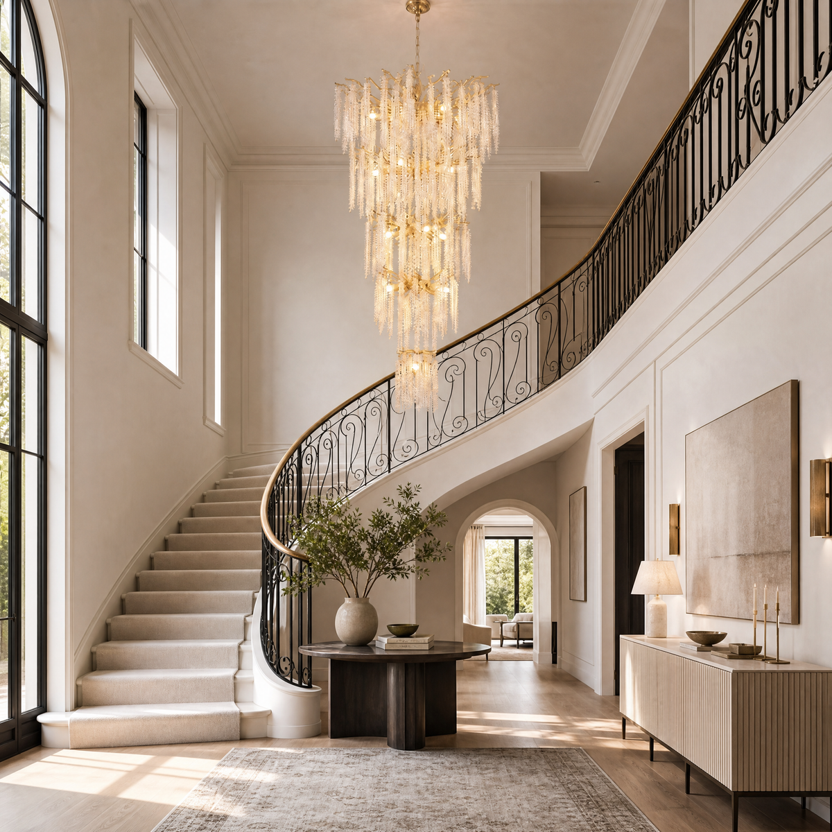 Octagon Bead Branch Staircase Chandelier 760 - Gold