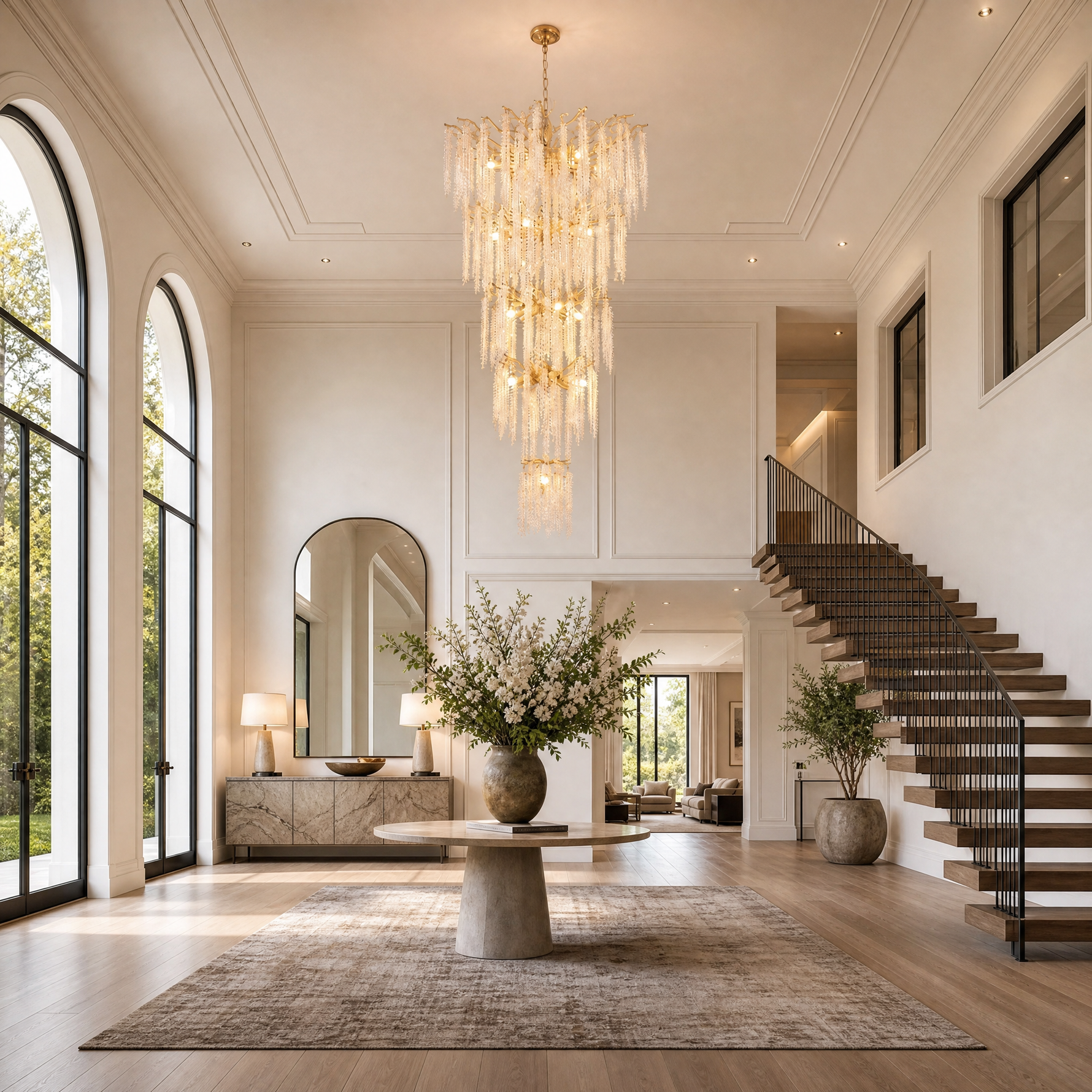 Octagon Bead Branch Staircase Chandelier 760 - Gold