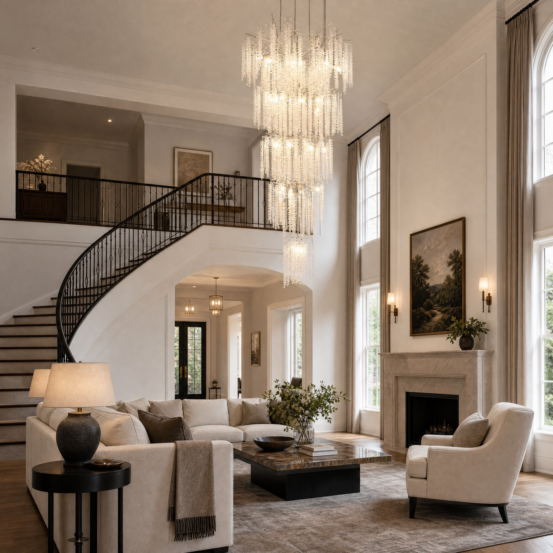 Octagon Bead Branch Staircase Chandelier 760 - Silver