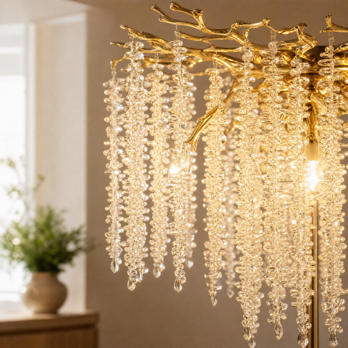 Octagon Bead String Branch Floor Lamp - Gold