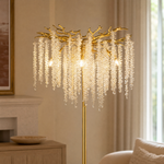 Octagon Bead String Branch Floor Lamp - Gold