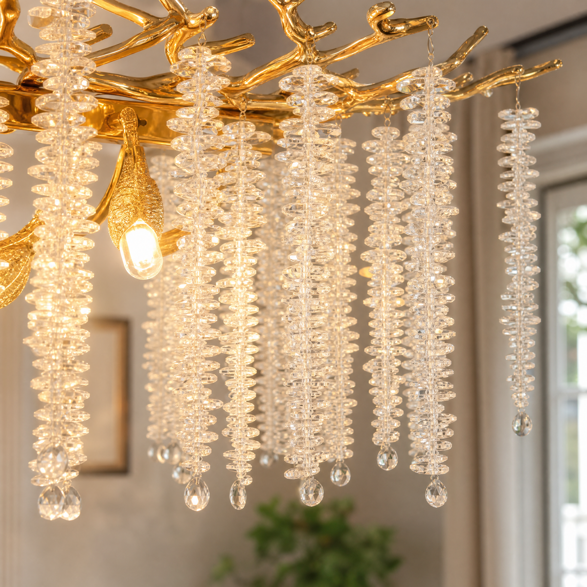 Octagonal Bead Pendant Light 1200 - Gold