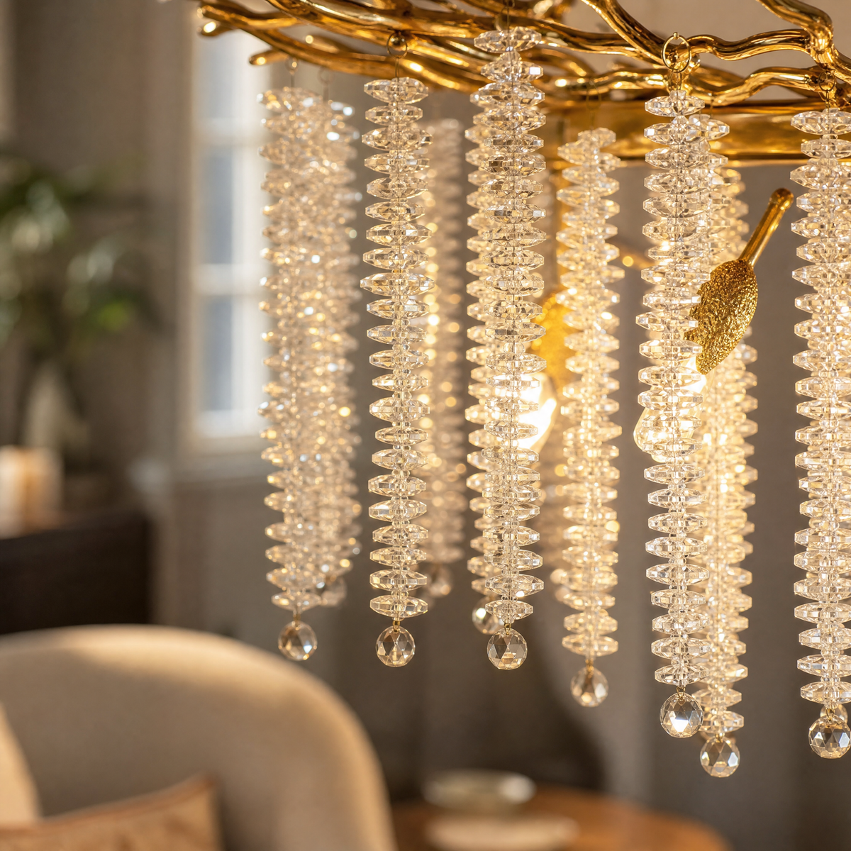 Octagonal Bead Pendant Light 1200 - Gold