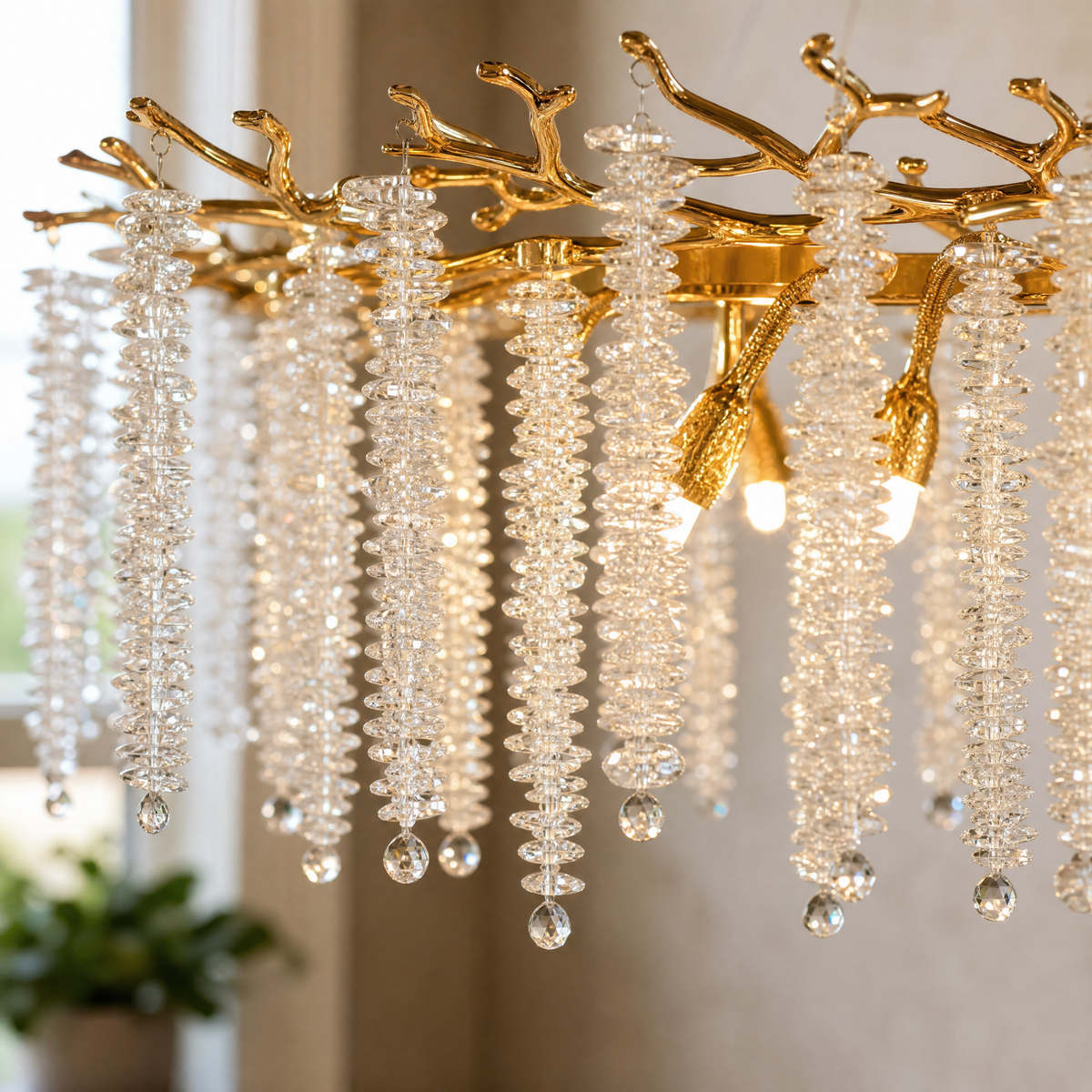 Octagonal Bead Pendant Light 1200 - Gold