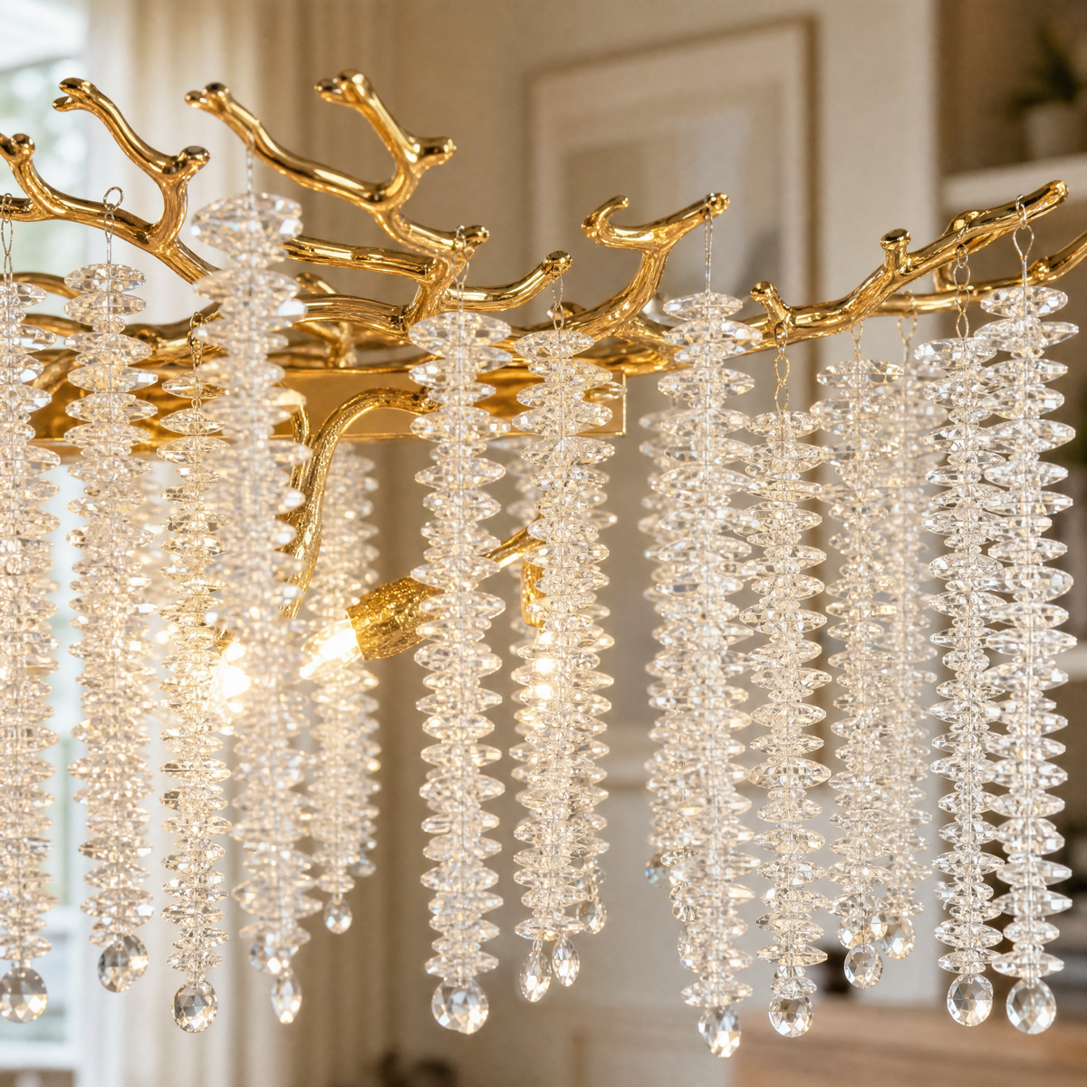 Octagonal Bead Pendant Light 1200 - Gold