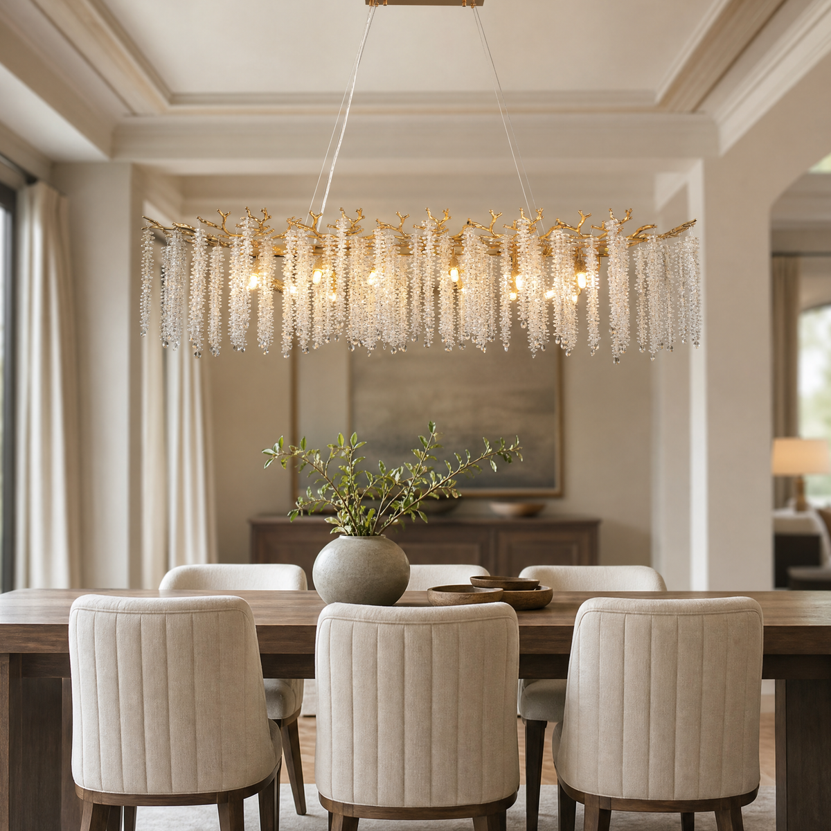 Octagonal Bead Pendant Light 1200 - Gold