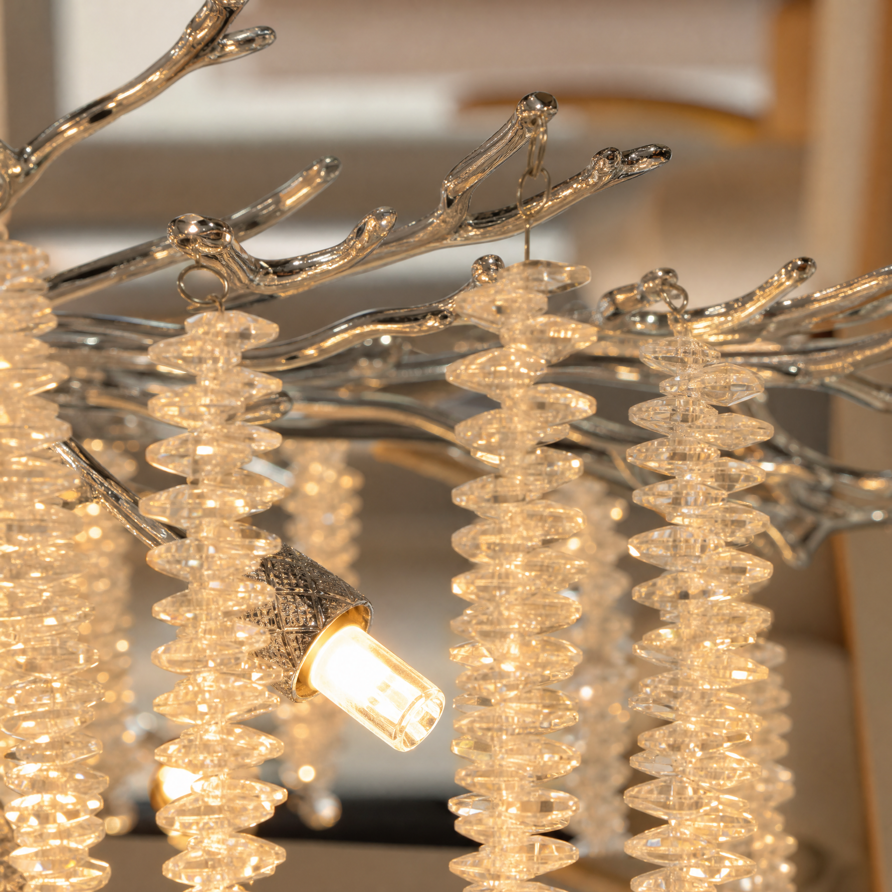 Octagonal Bead Pendant Light 1200 - Silver