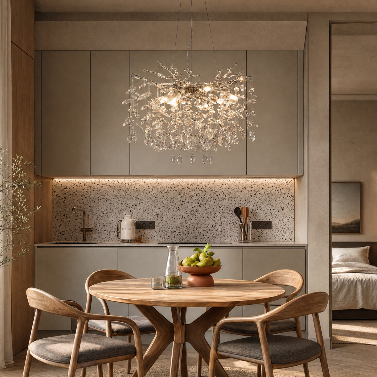 Octagonal Bead Pendant Light 1200 - Silver