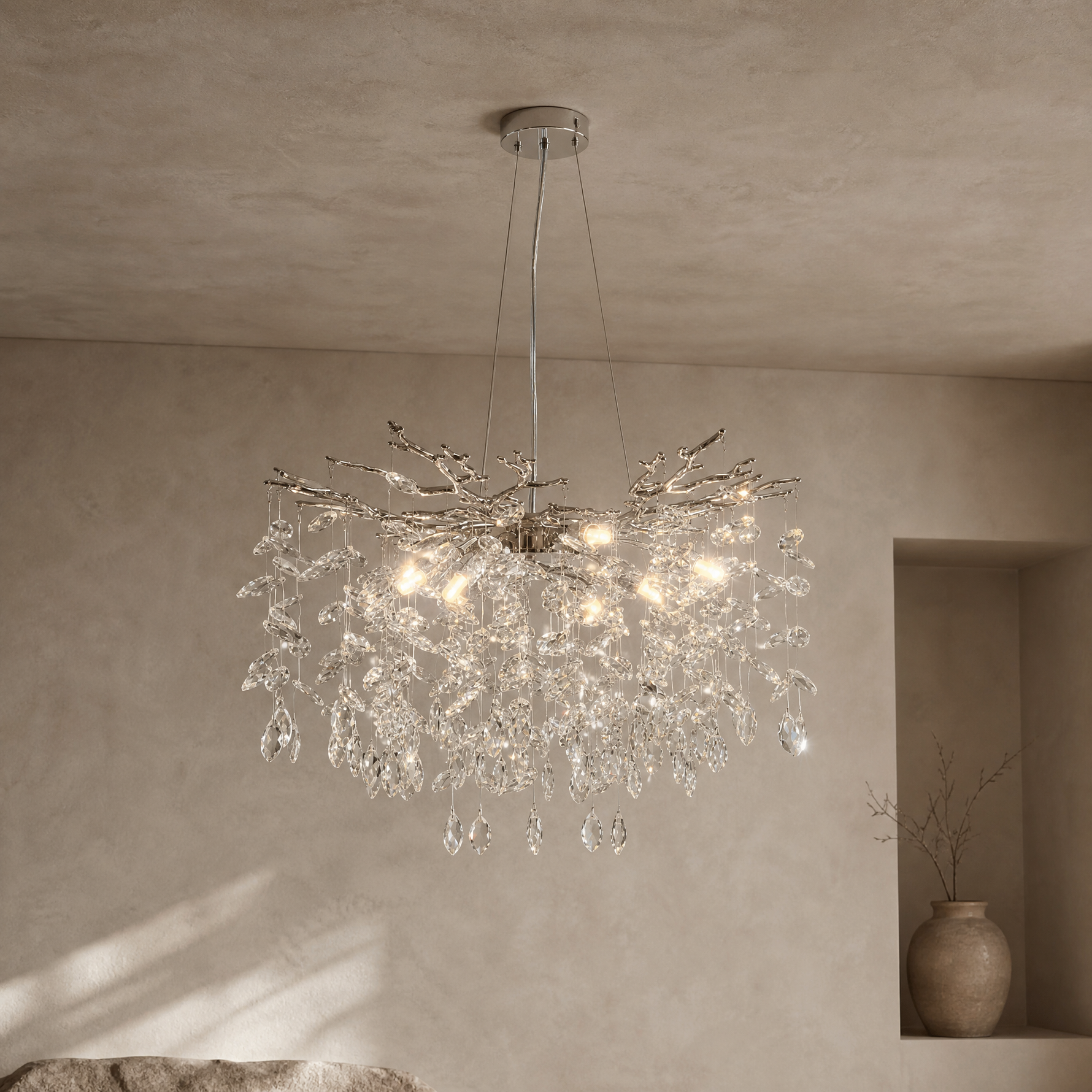 Octagonal Bead Pendant Light 1200 - Silver