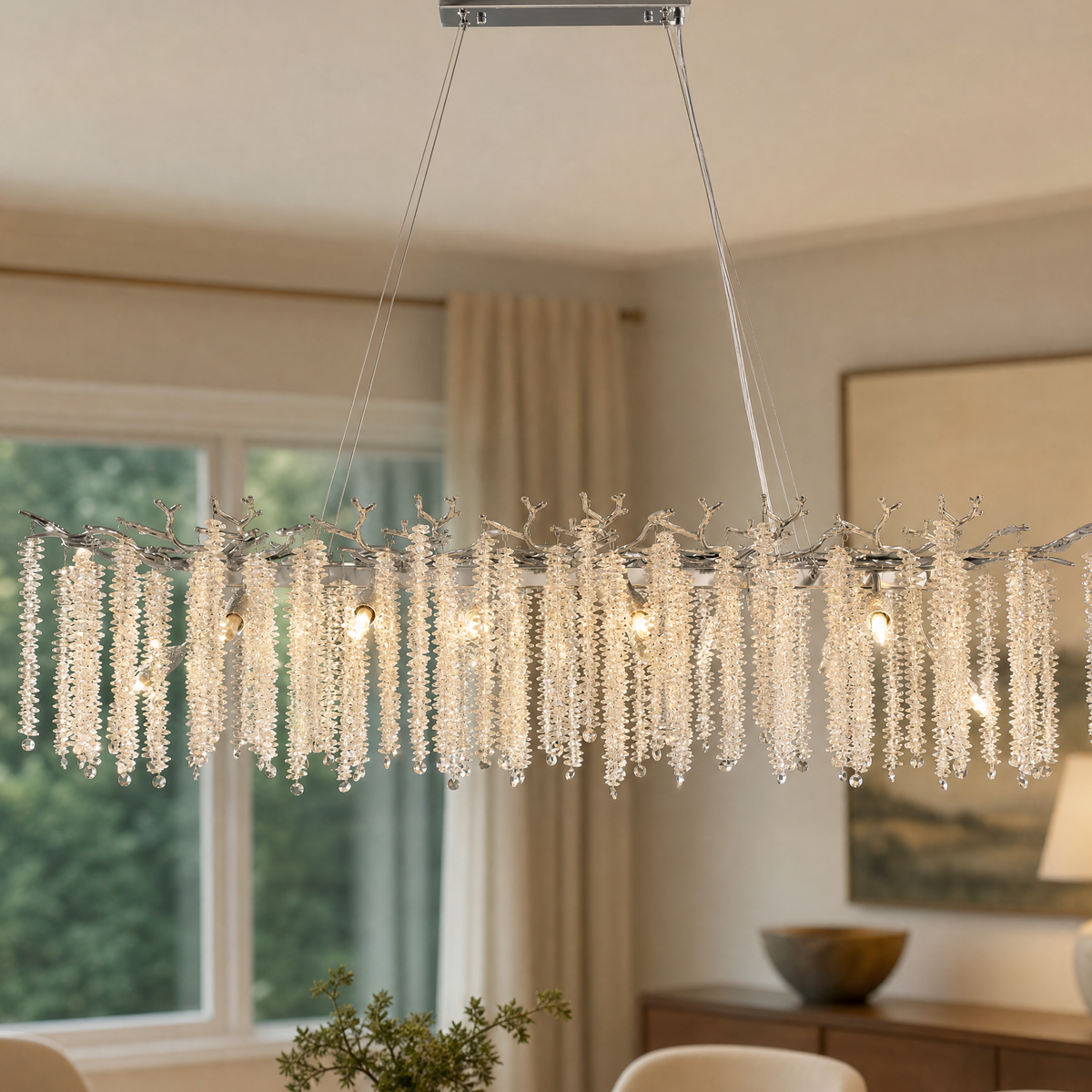 Octagonal Bead Pendant Light 1200 - Silver