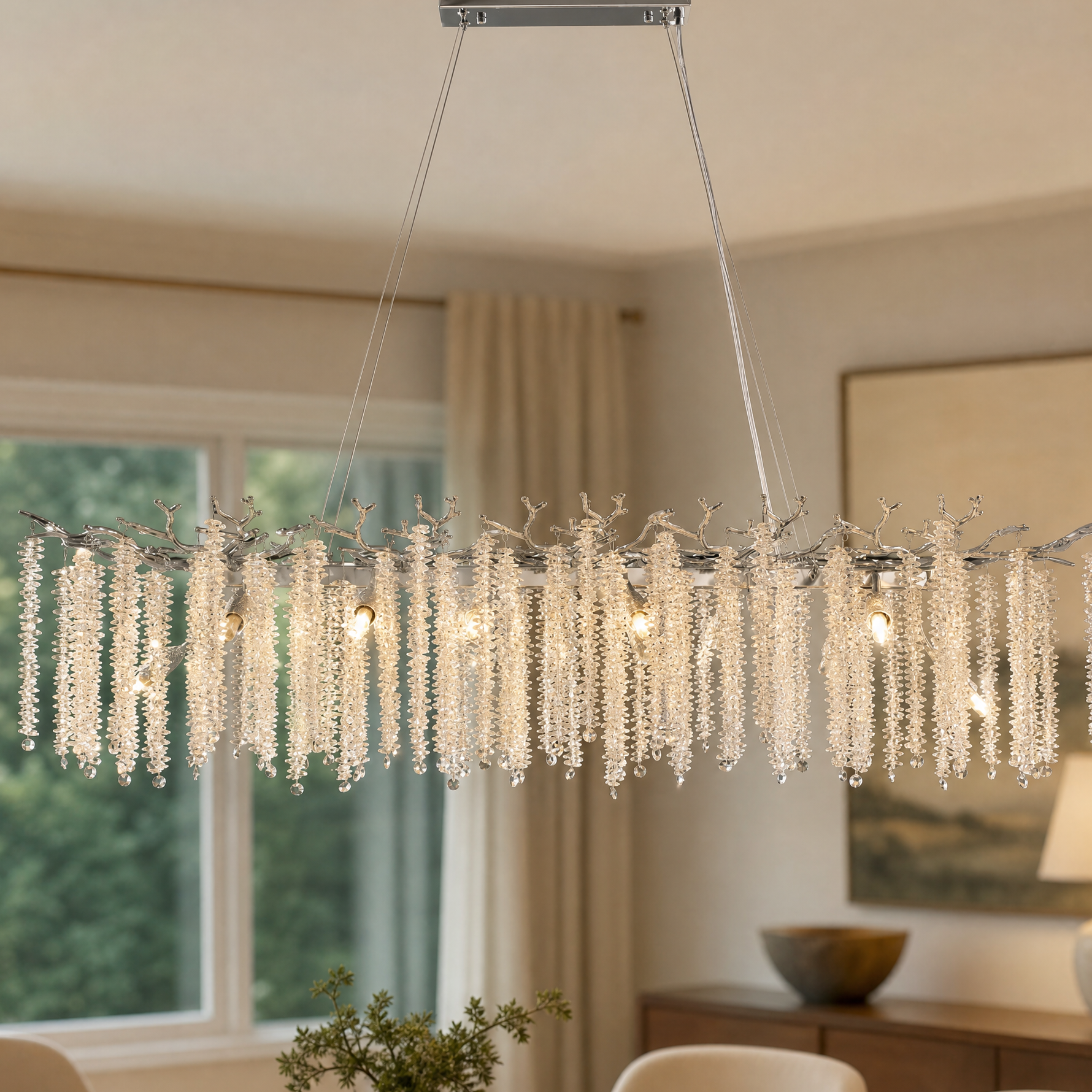 Octagonal Bead Pendant Light 1200 - Silver