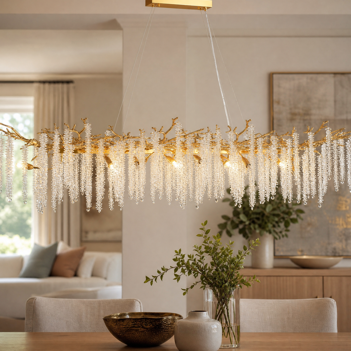 Octagonal Bead Pendant Light 1500 - Gold
