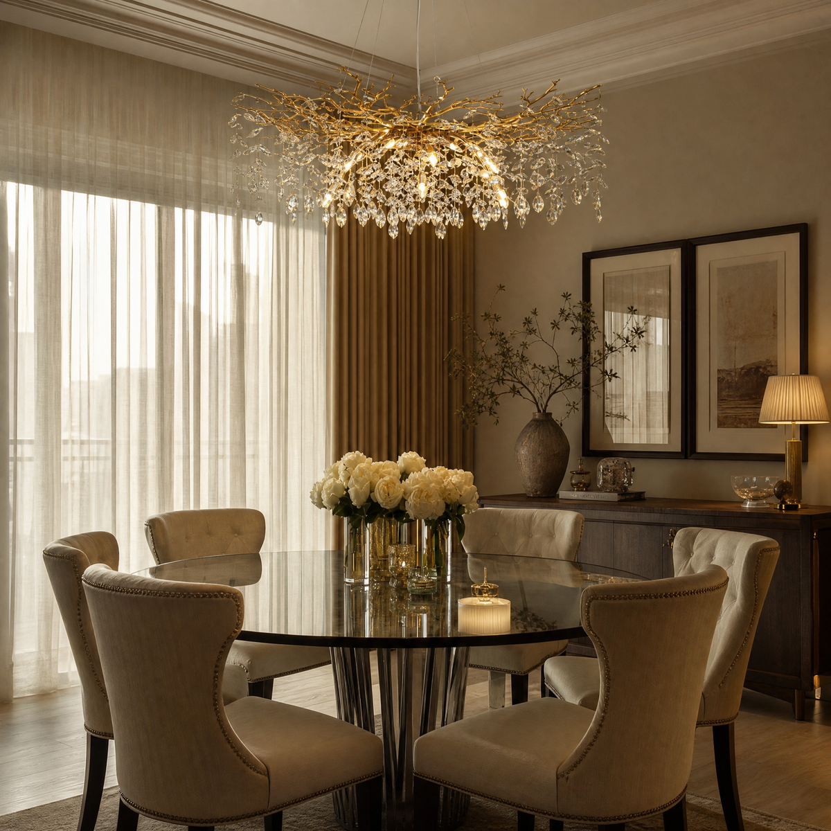 Octagonal Bead Pendant Light 1500 - Gold