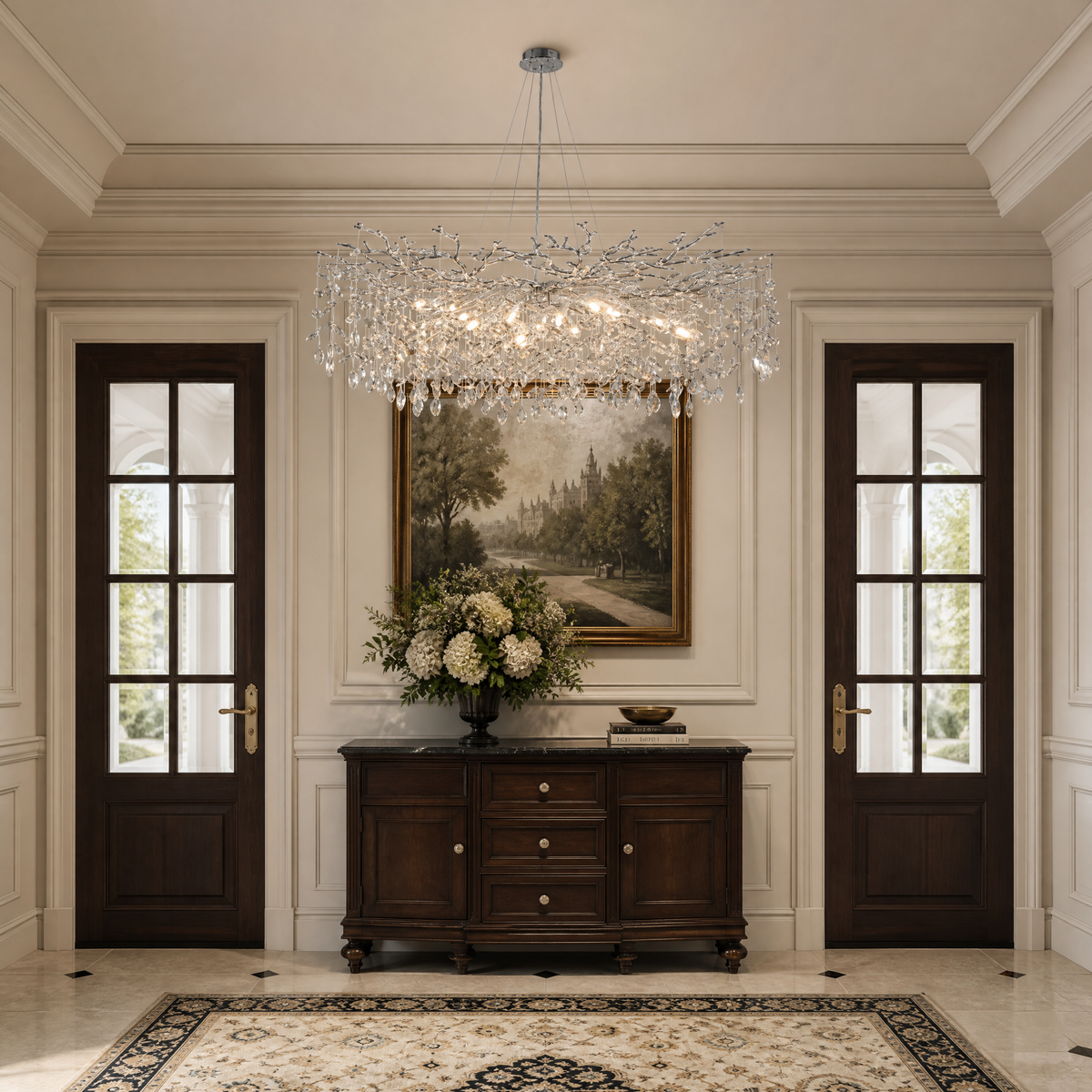 Octagonal Bead Pendant Light 1500 - Silver