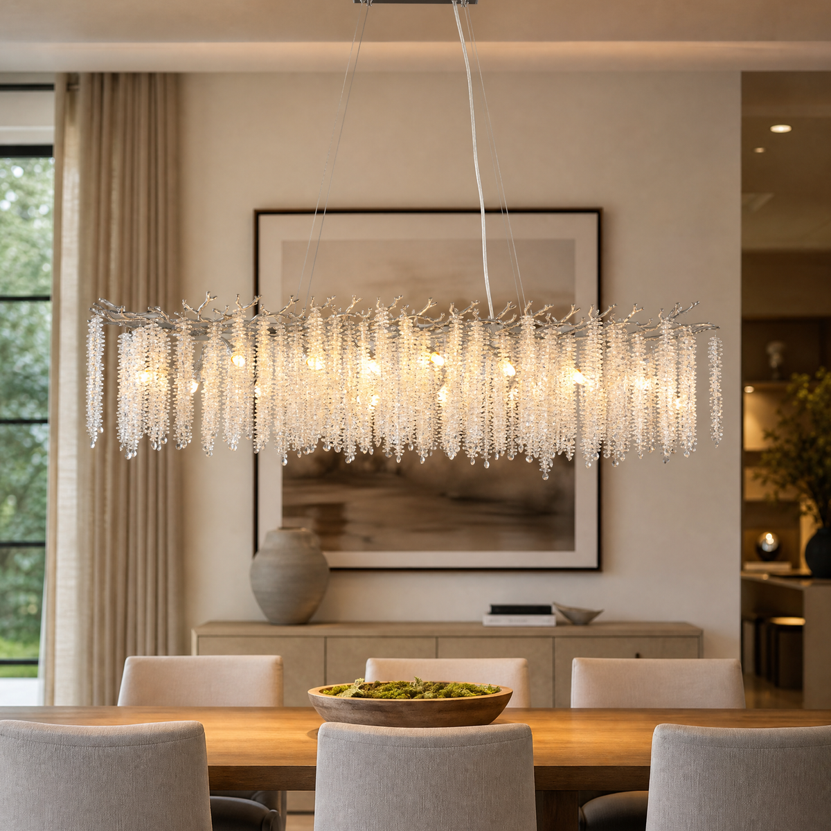 Octagonal Bead Pendant Light 1500 - Silver