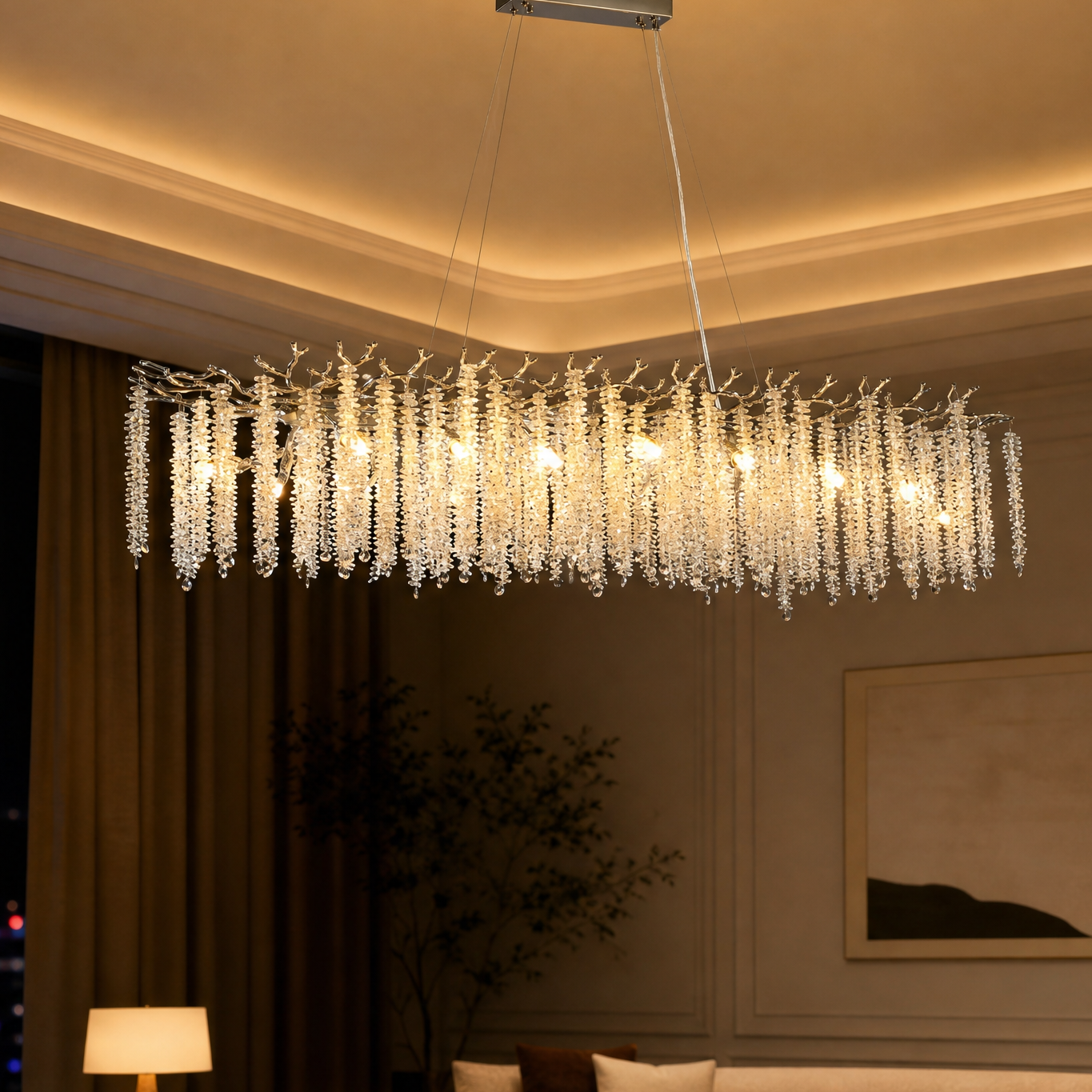 Octagonal Bead Pendant Light 1500 - Silver