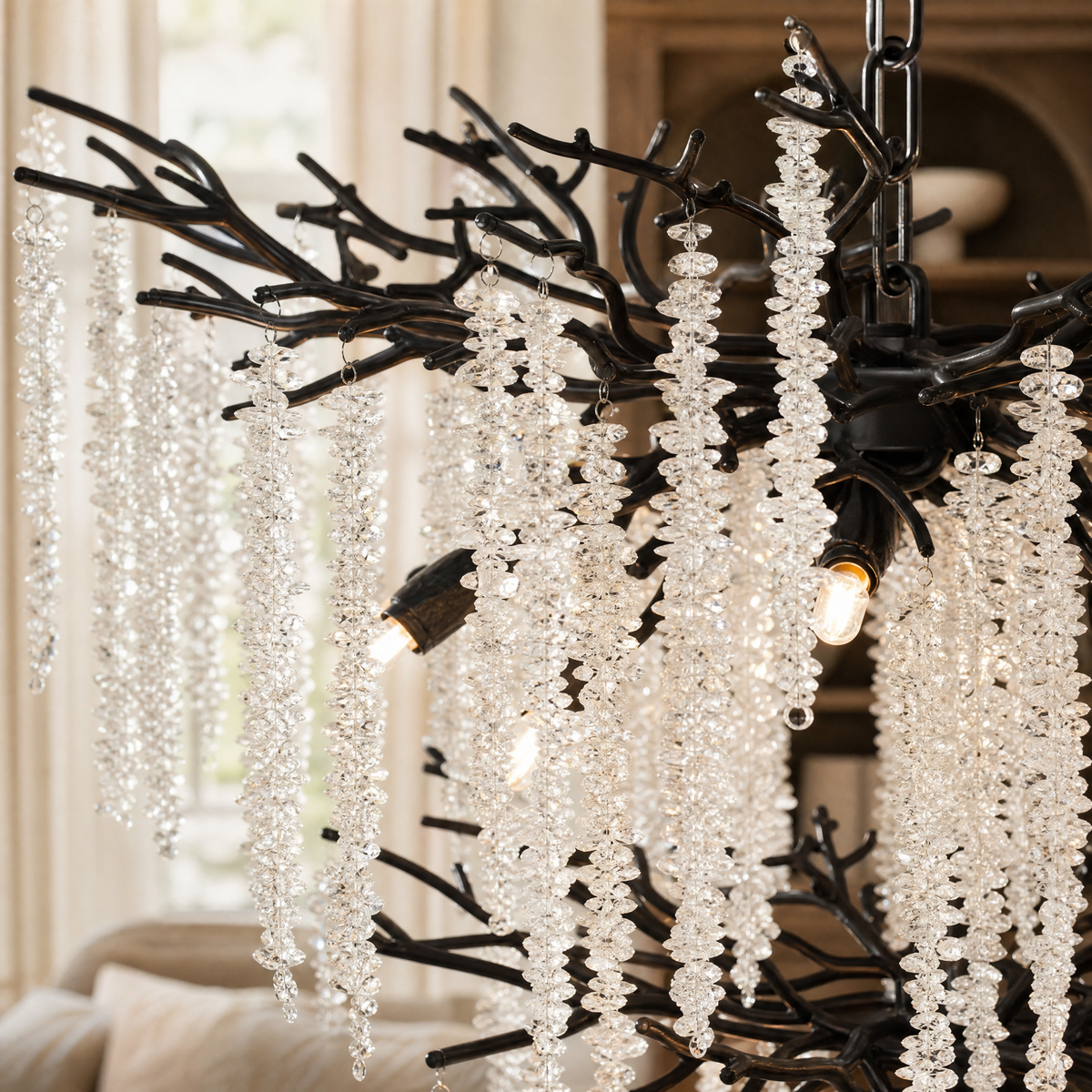 Octagonal Bead Tree Branch Staircase Light Five-Layer - Black 760