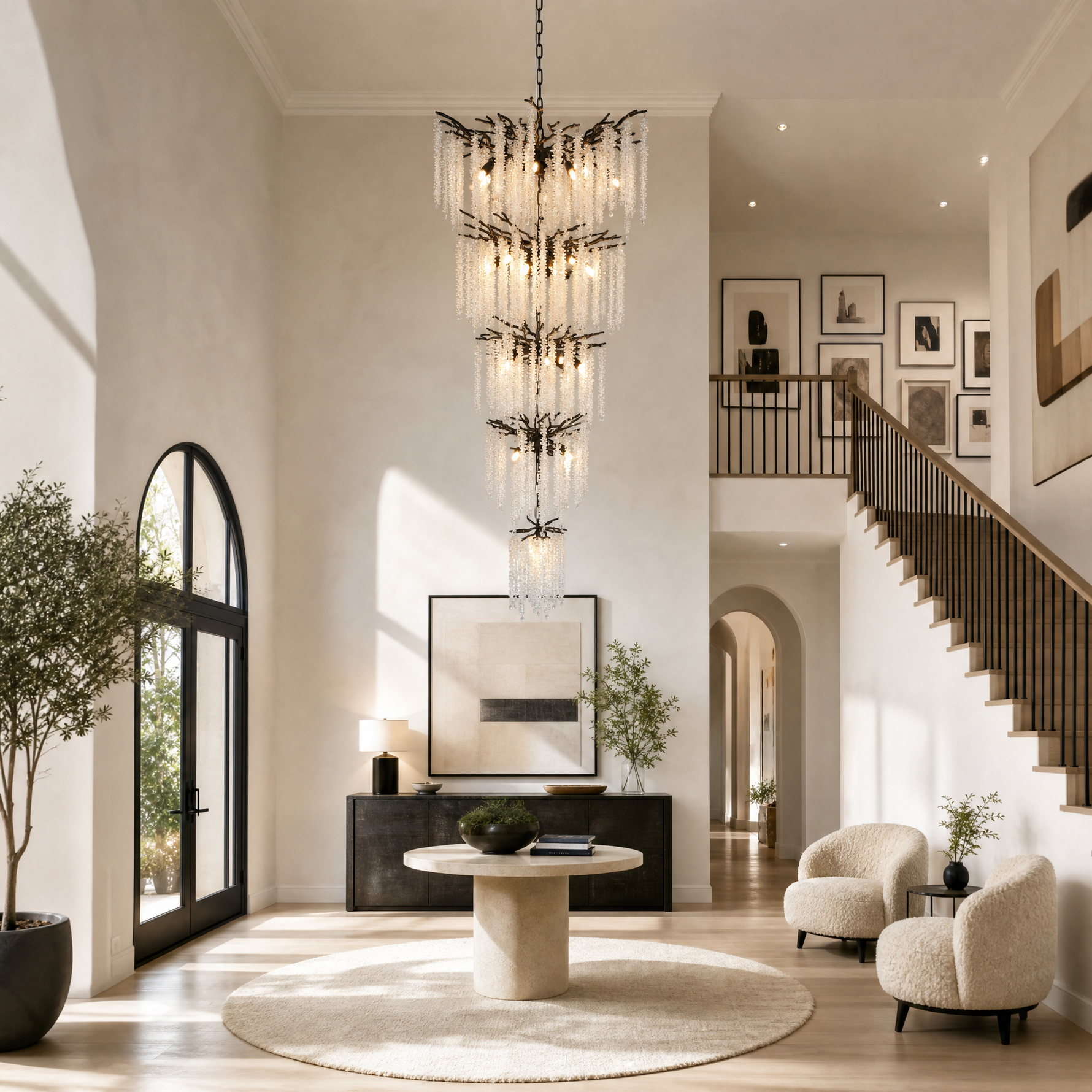 Octagonal Bead Tree Branch Staircase Light Five-Layer - Black 760