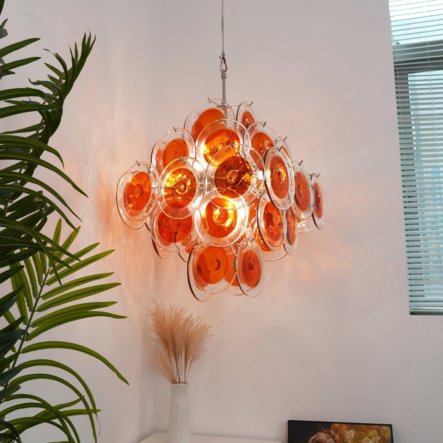Orange Transparent Murano Disc Chandelier - YIOSI