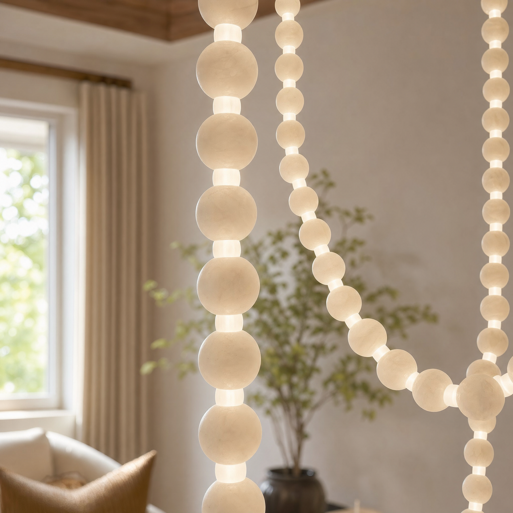 Orbita Modern Alabaster Pearl Chain Chandelier