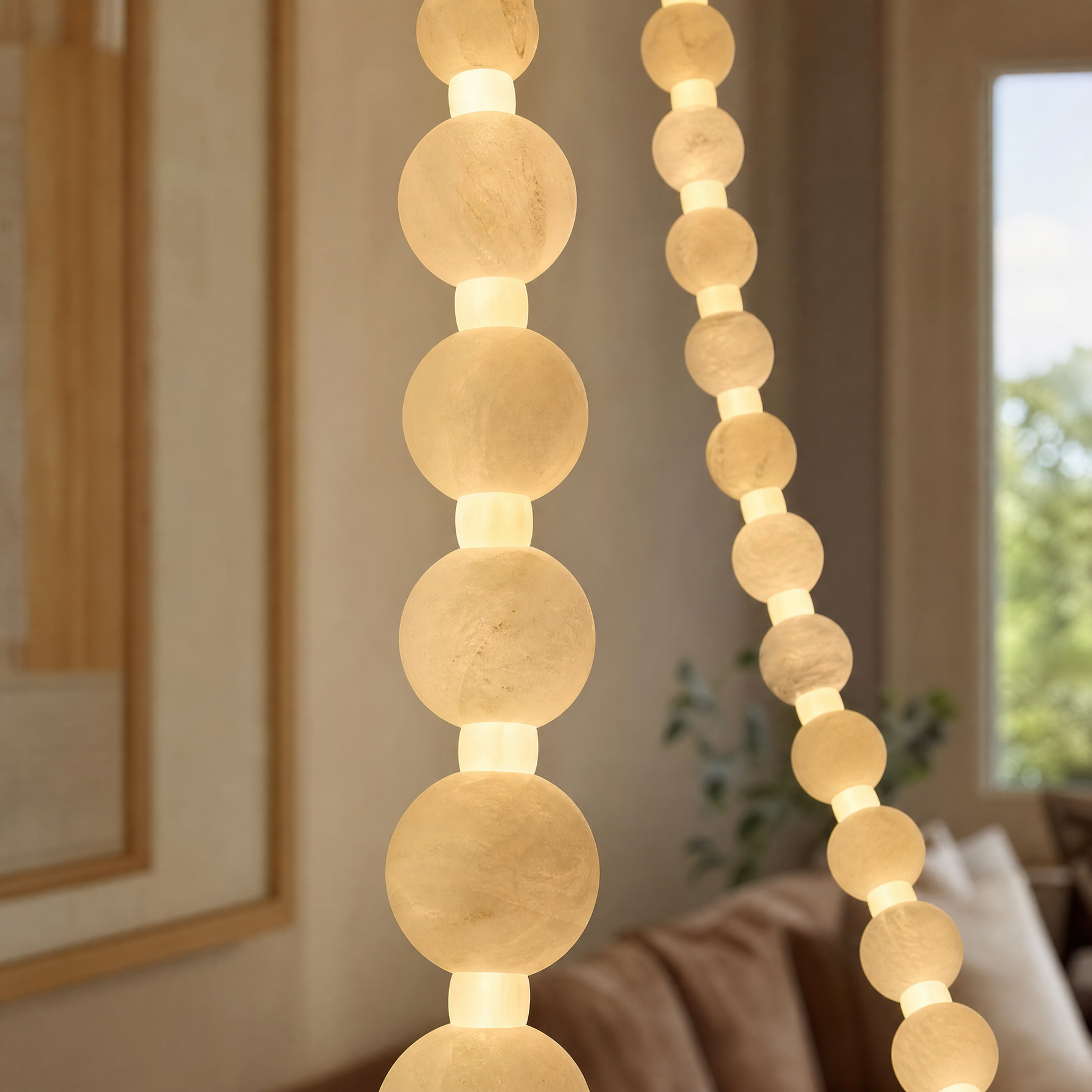 Orbita Modern Alabaster Pearl Chain Chandelier