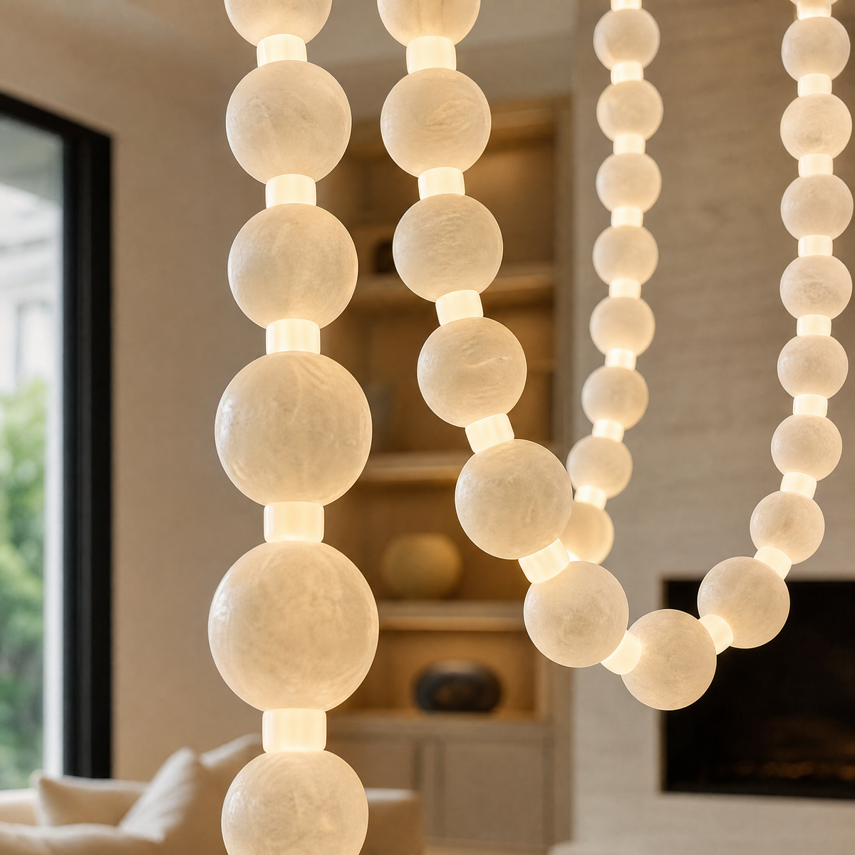 Orbita Modern Alabaster Pearl Chain Chandelier