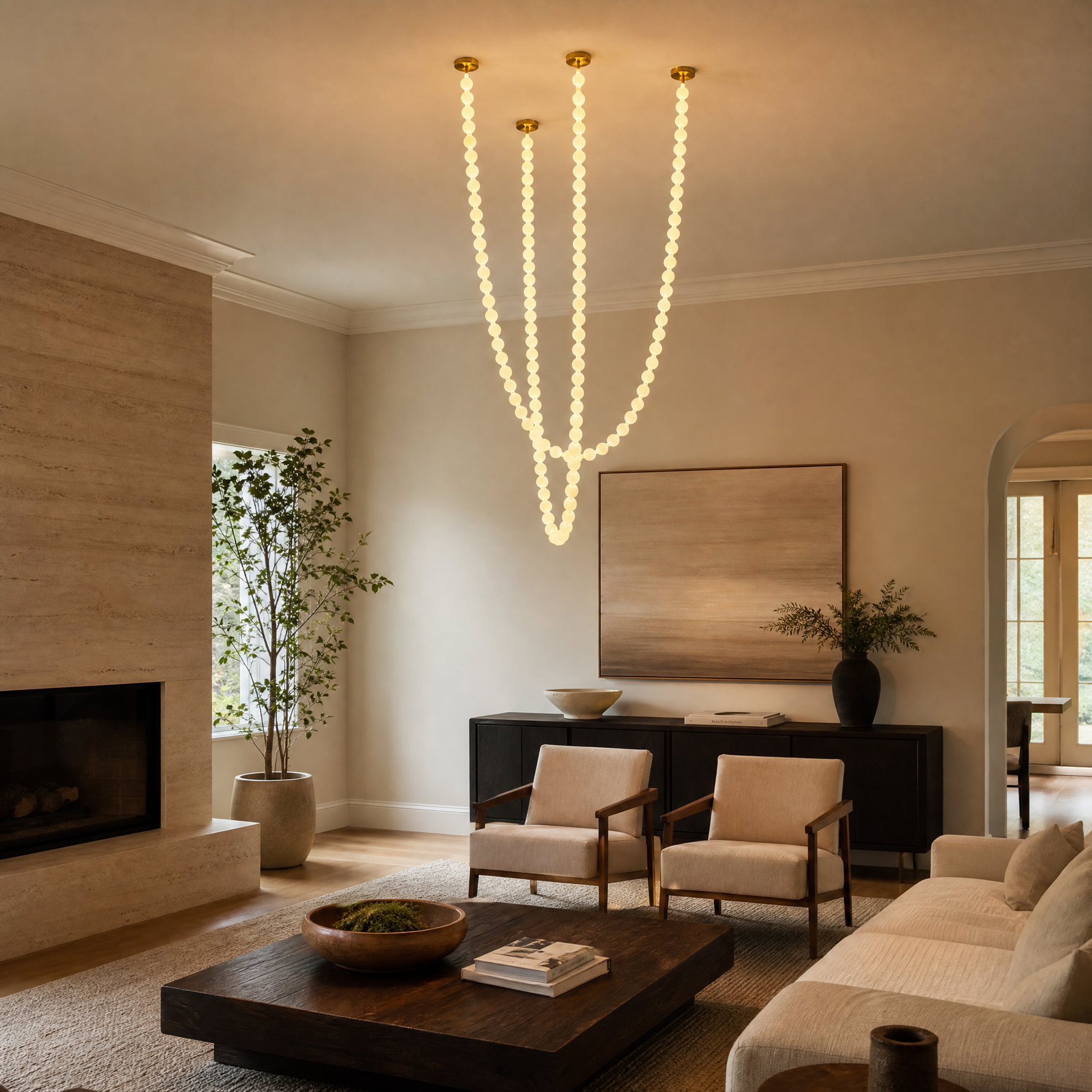 Orbita Modern Alabaster Pearl Chain Chandelier