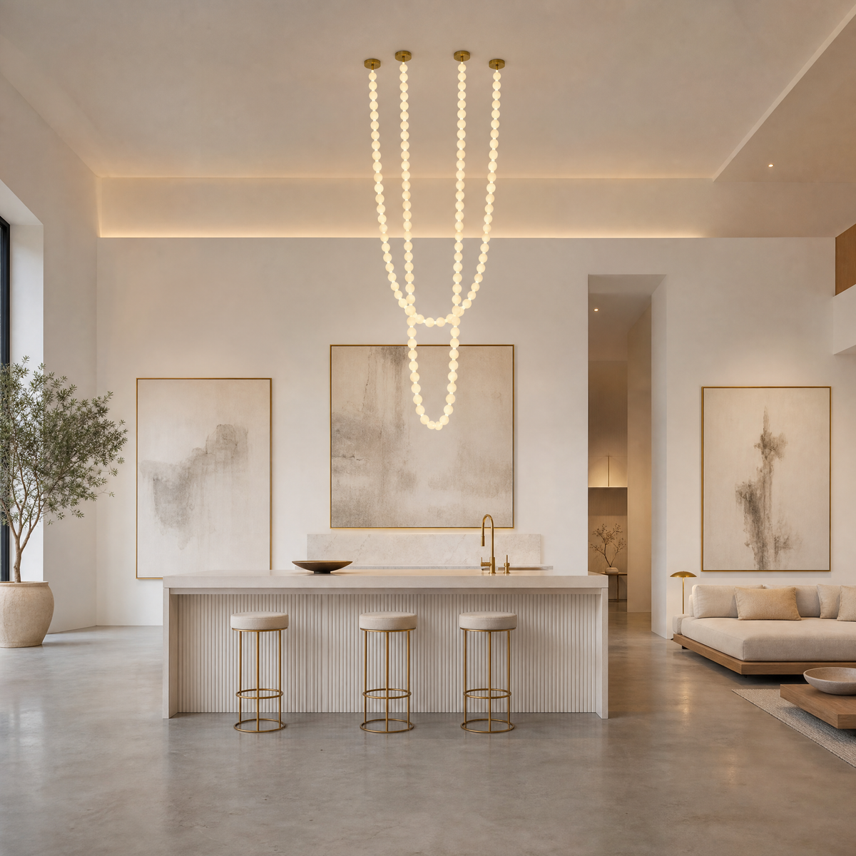 Orbita Modern Alabaster Pearl Chain Chandelier