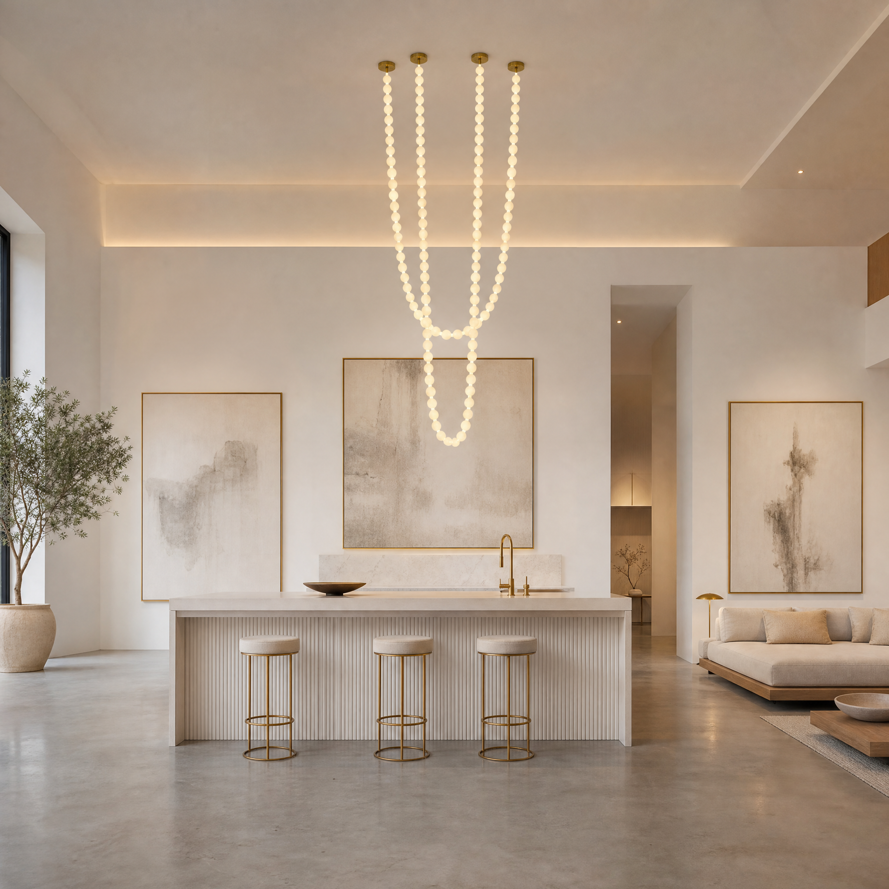 Orbita Modern Alabaster Pearl Chain Chandelier