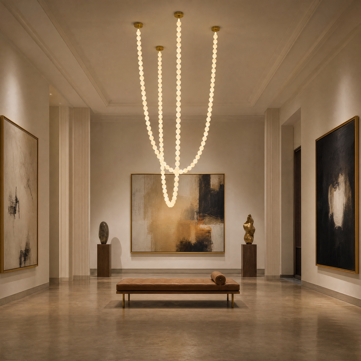 Orbita Modern Alabaster Pearl Chain Chandelier