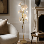 Organic Branch Brass Floor Lamp with Fluted Glass Petal Shades