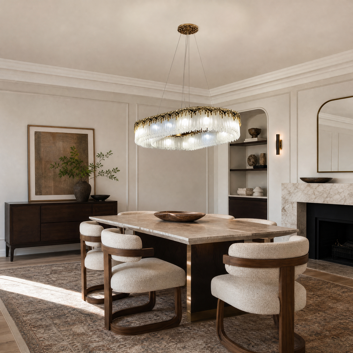 Oval Crystal Fringe Chandelier with Warm Gold Finish