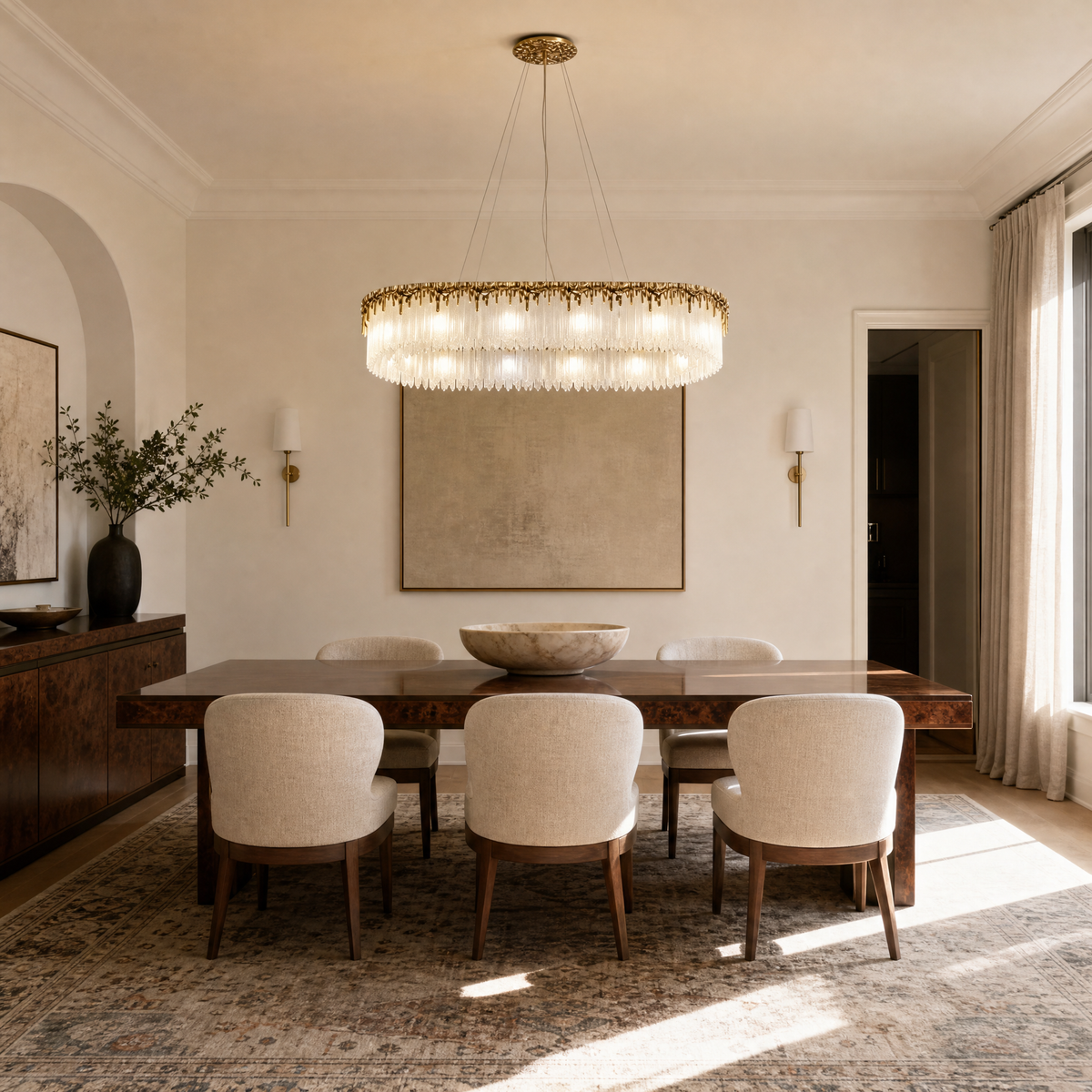 Oval Crystal Fringe Chandelier with Warm Gold Finish