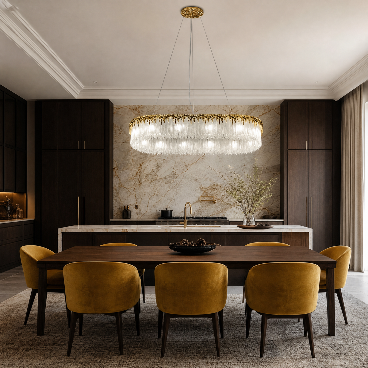 Oval Crystal Fringe Chandelier with Warm Gold Finish