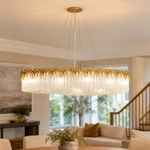 Oval Crystal Fringe Chandelier with Warm Gold Finish