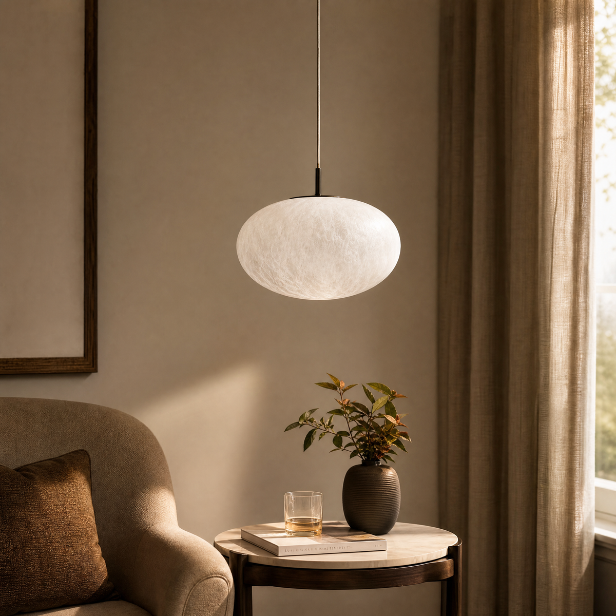 Oval Disc Pendant Alabaster