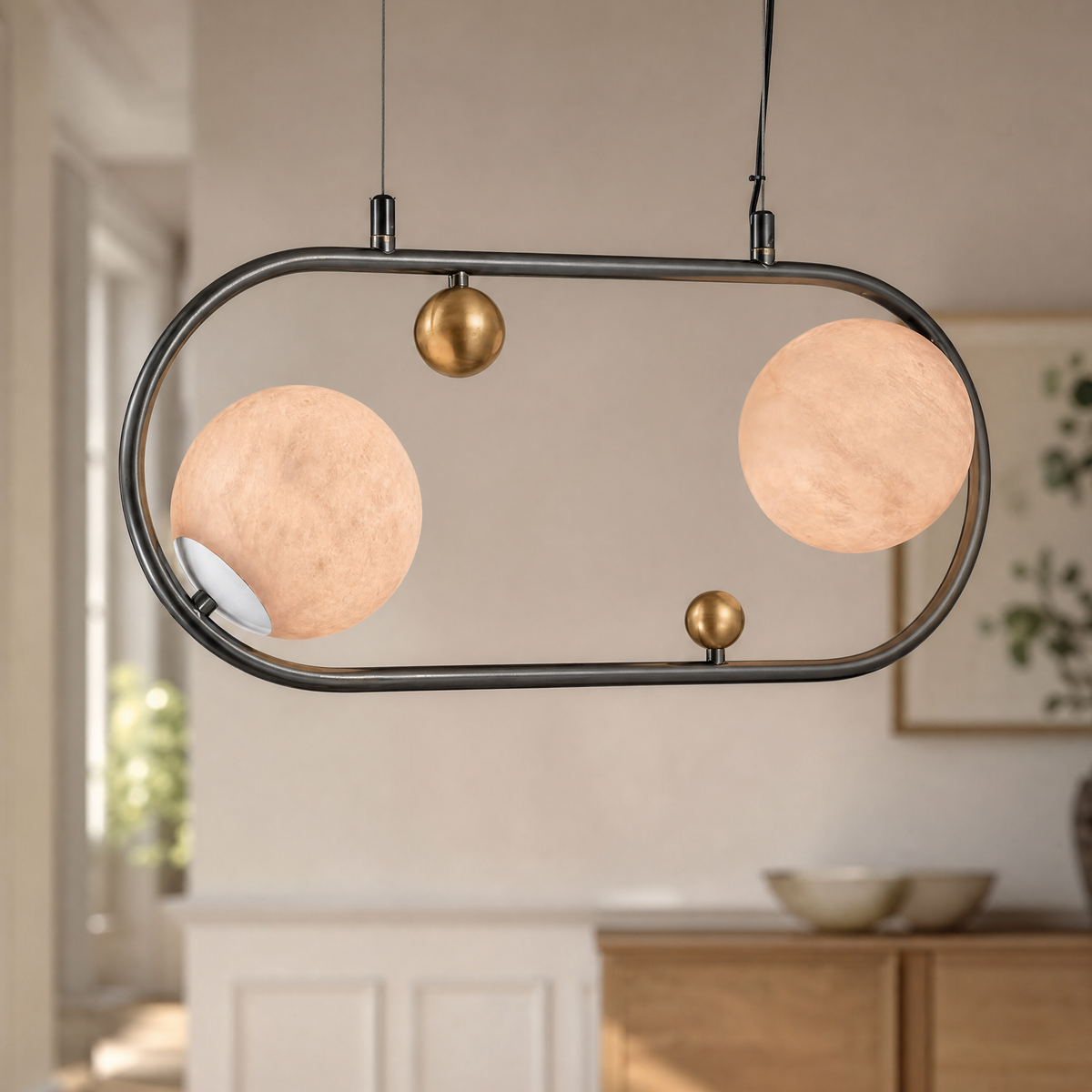Oval Frame Duo Alabaster Pendant Light
