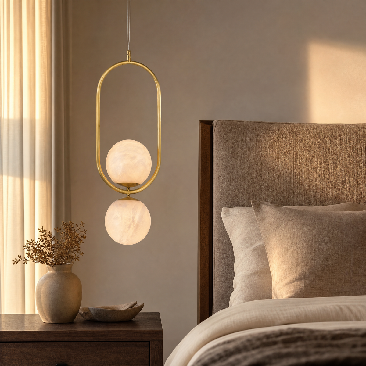Oval Frame Duo Modern Alabaster Pendant Light