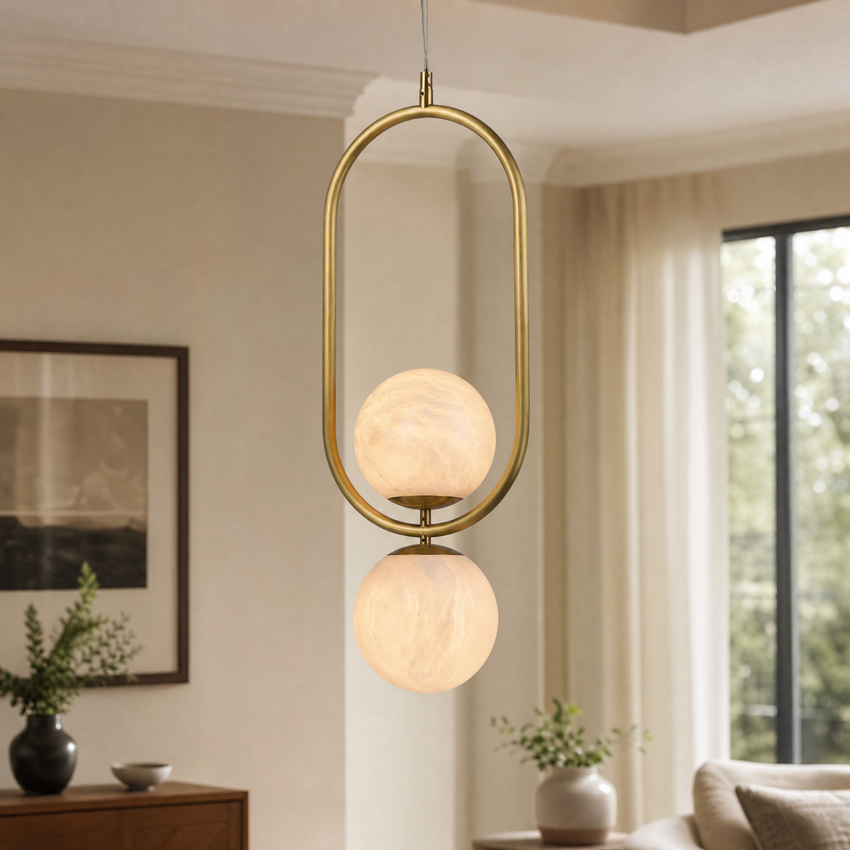 Oval Frame Duo Modern Alabaster Pendant Light