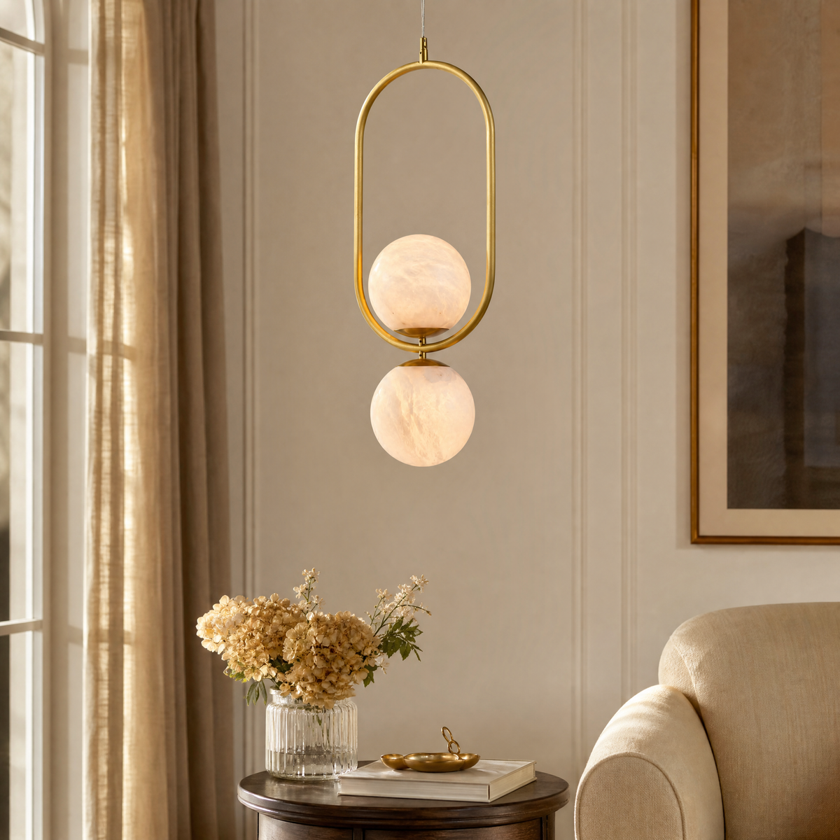 Oval Frame Duo Modern Alabaster Pendant Light