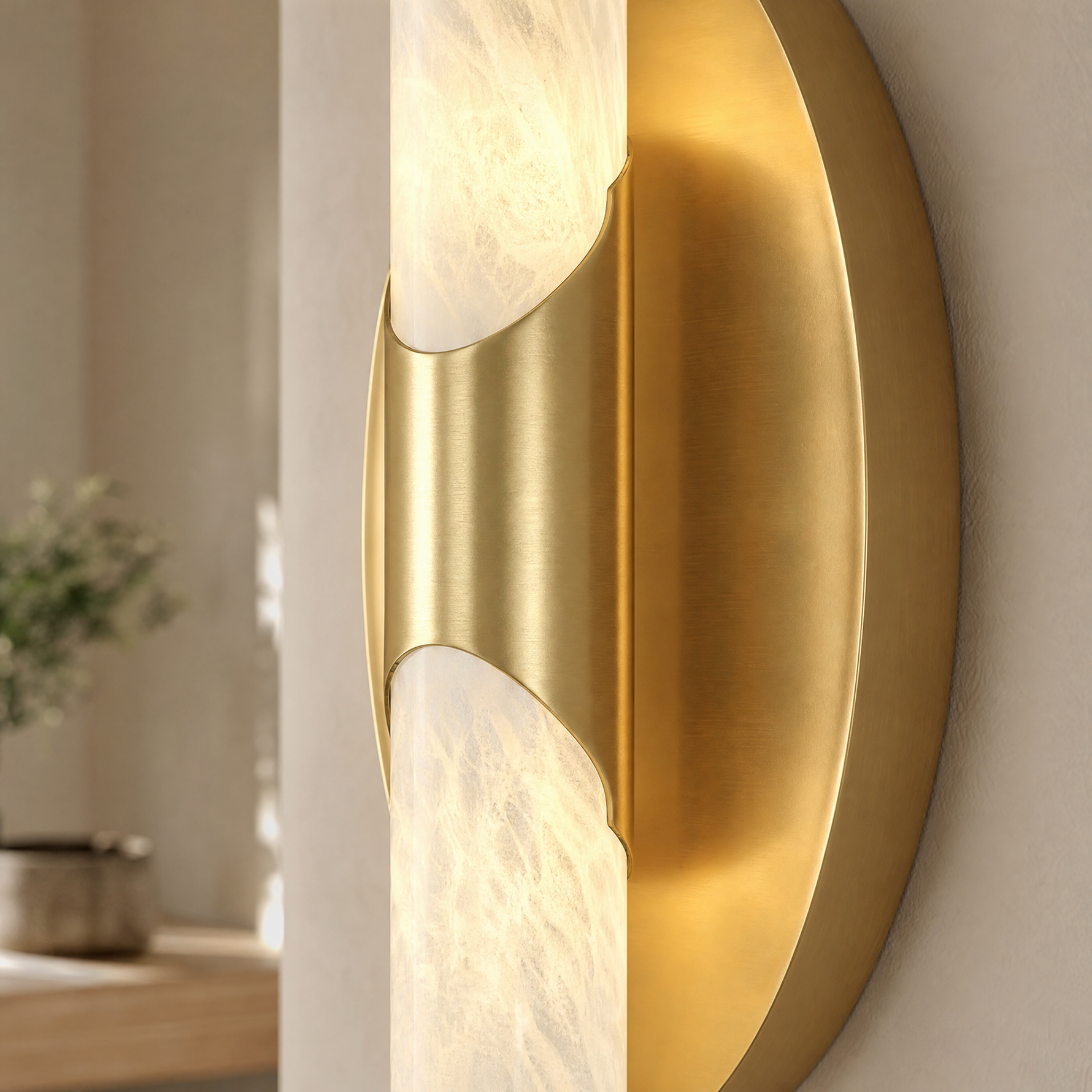 Oval Plate Duo Twin Opal Alabaster Wall Sconce