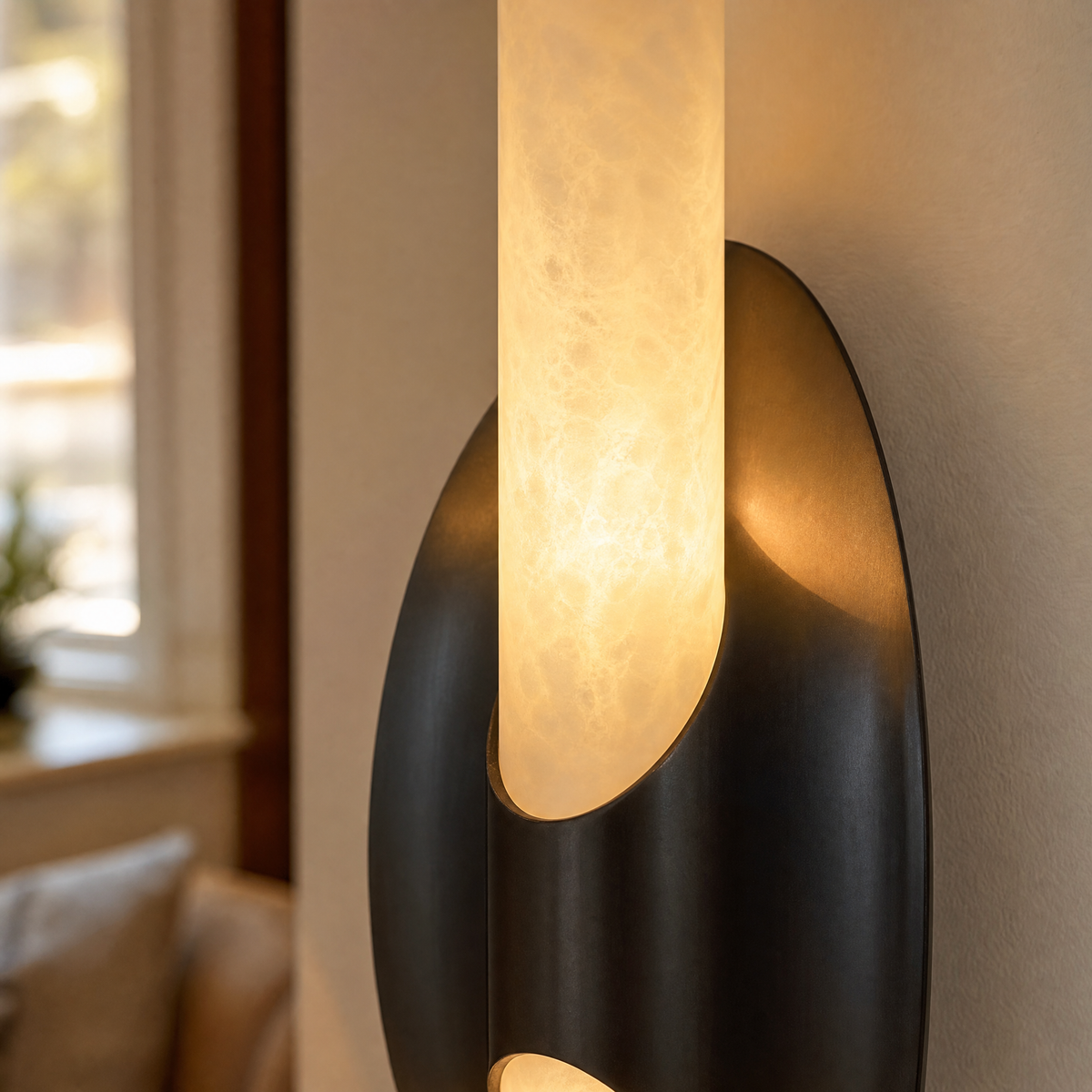Oval Plate Duo Twin Opal Alabaster Wall Sconce
