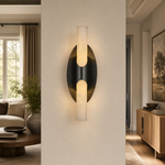 Oval Plate Duo Twin Opal Alabaster Wall Sconce