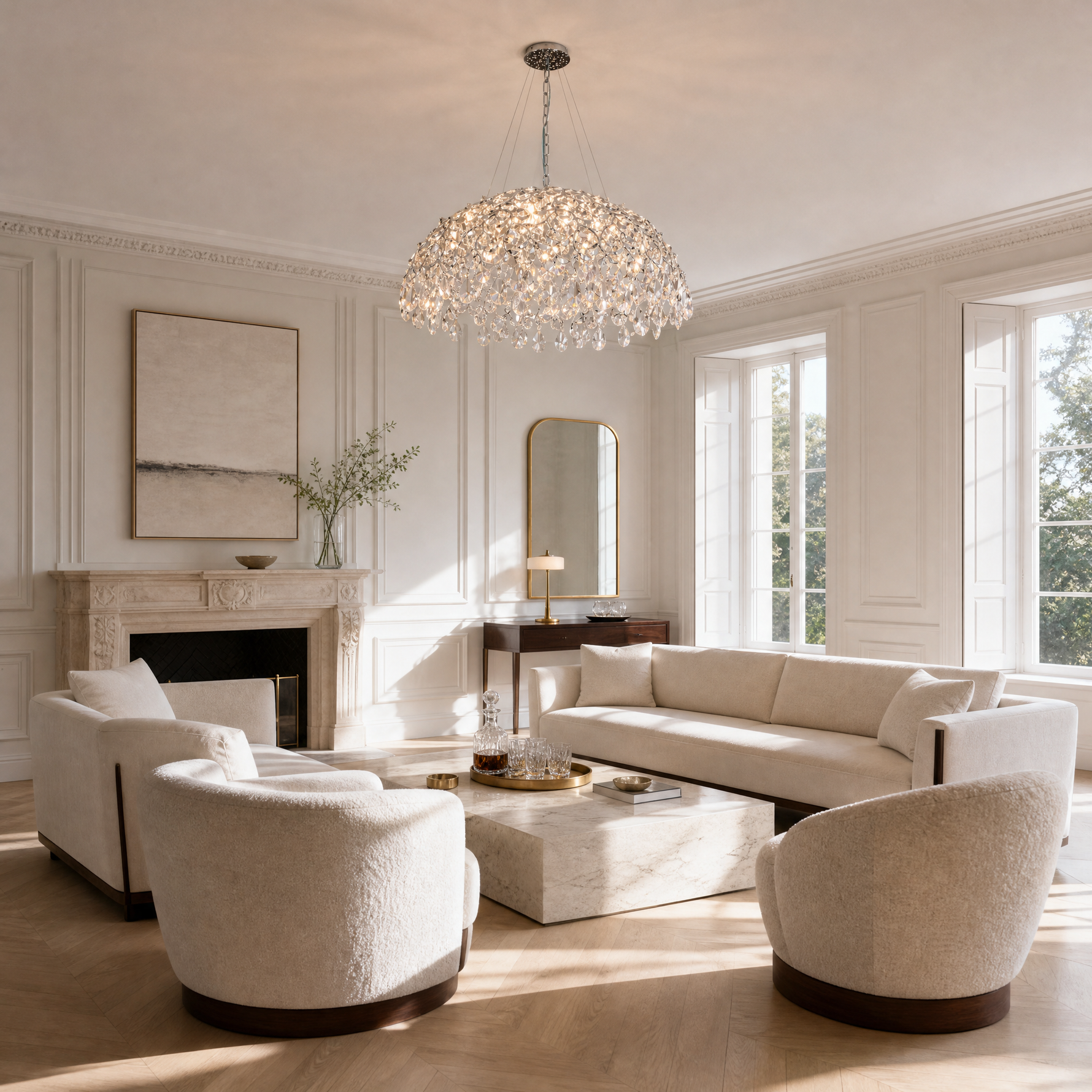 Pear Dome Downward Branch Chandelier D1000 - Silver