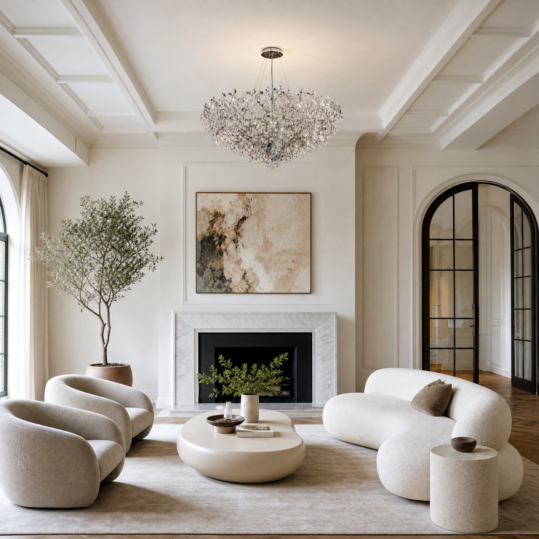 Pear Dome Upward Branch Chandelier D1000 - Silver